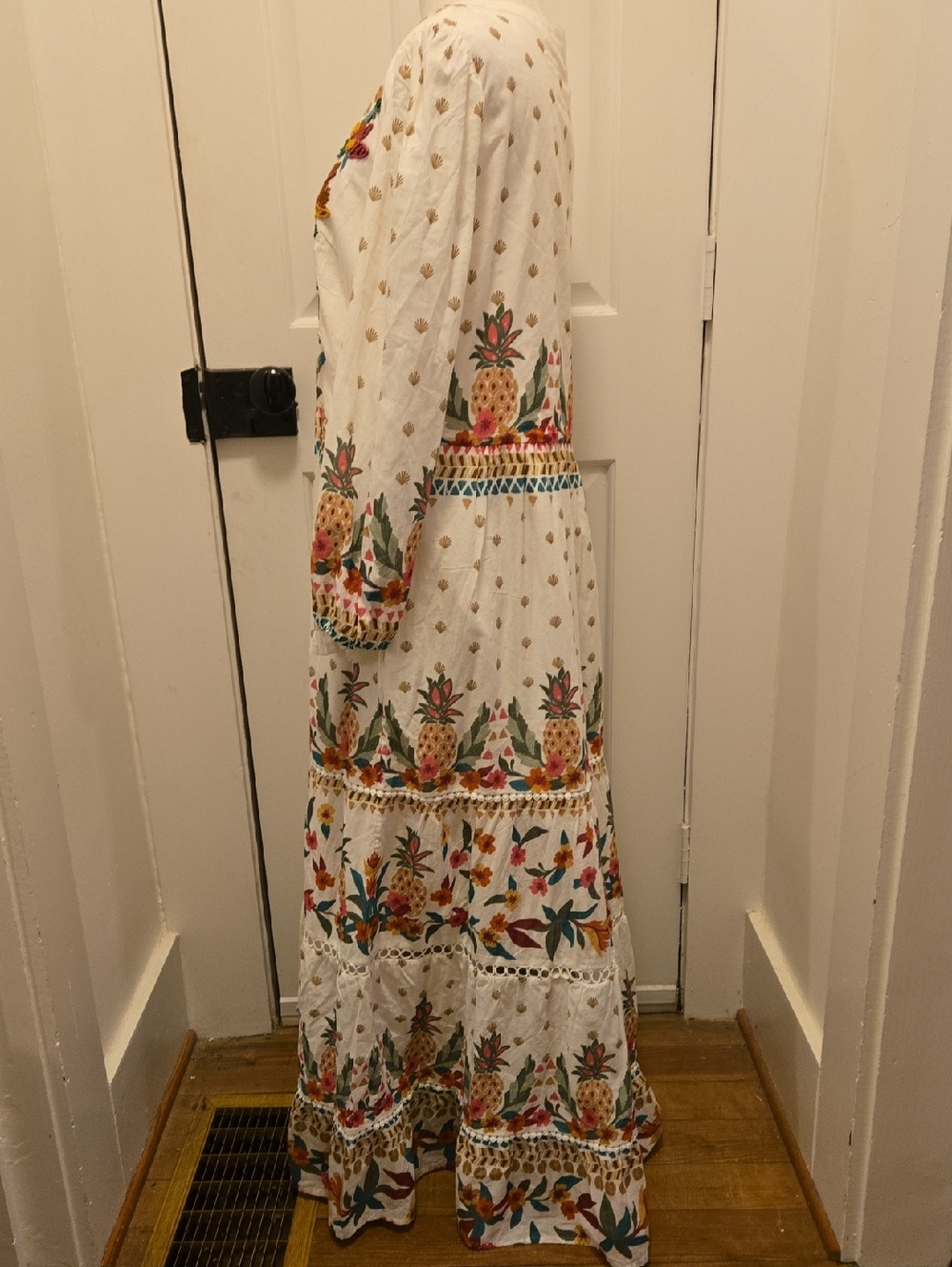 Chico's White Maxi Lined Cotton Dress with Multicolor Floral Embroidery - Picture 4 of 11
